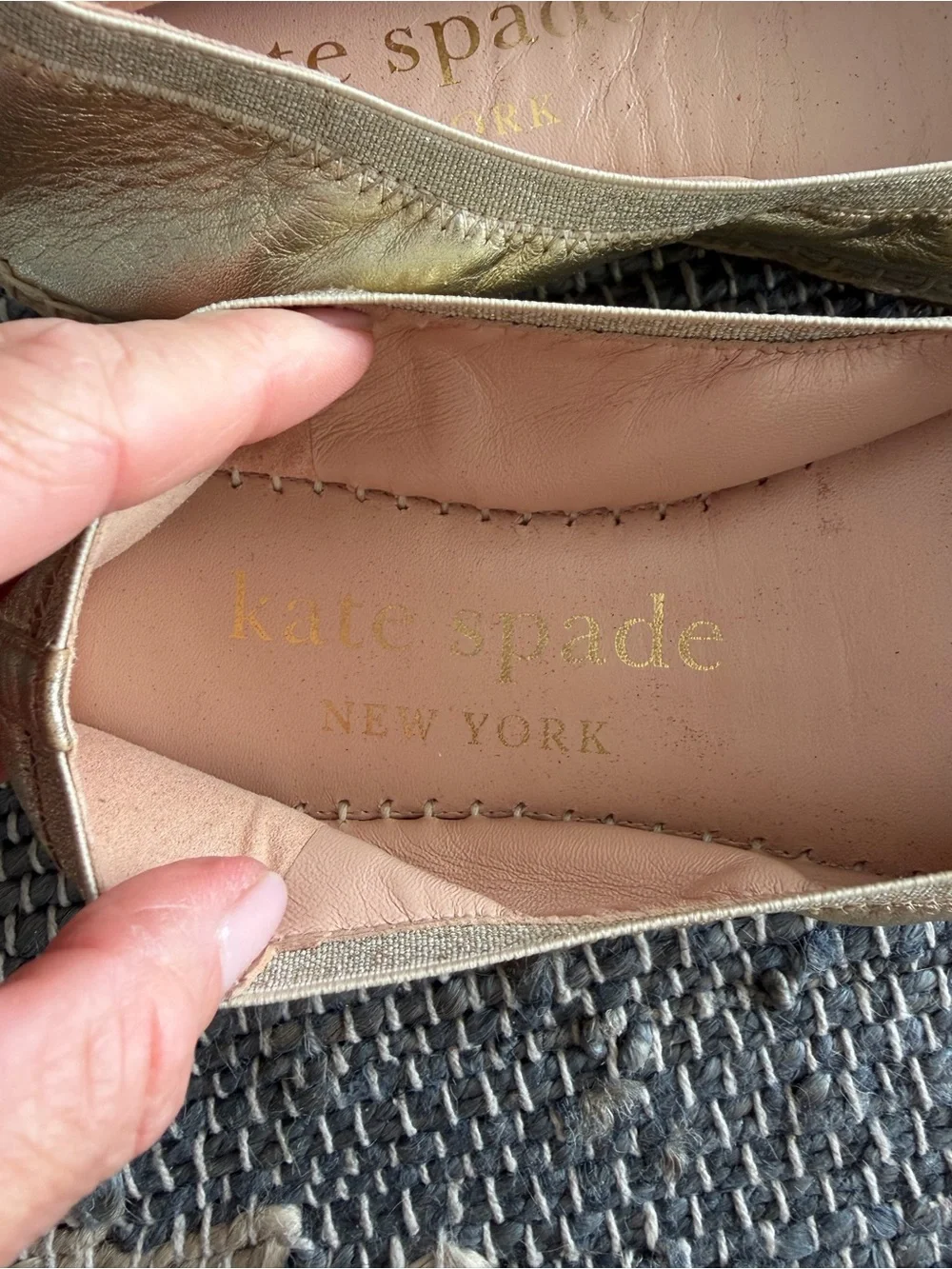 Kate Spade Clubhouse Leather Espadrille Flats  Gold Metallic